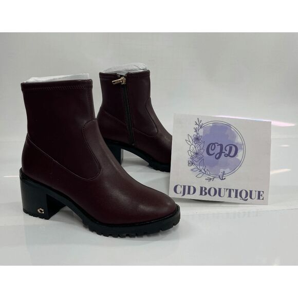 COACH Women's Joy Lug Sole Boots - Dark Cranberry 5.5B - Picture 1 of 8